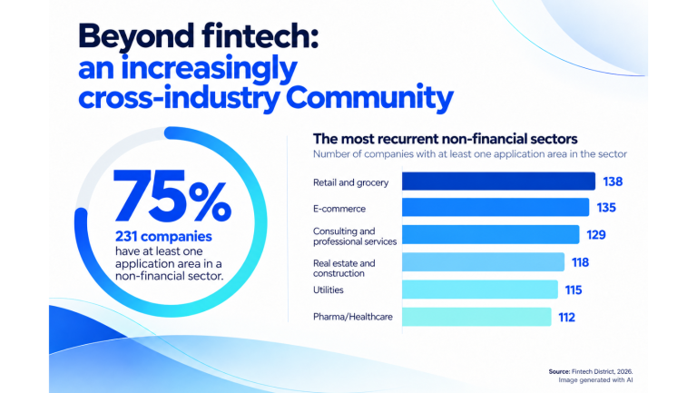 Fintech goes beyond finance 75% of companies in Fintech District's Community offer solutions that extend outside the financial sector